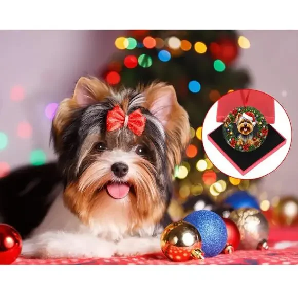 Xmas Ornament YORKSHIRE TERRIER Dog Christmas (9-PACK) +1 "THE BROTHER ELF." - Picture 7 of 7